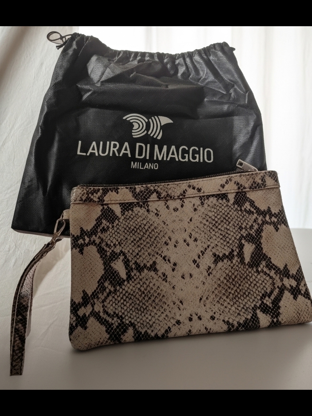 Laura Di Maggio Milano Genuine Leather Python Snake Print Wristlet Clutch